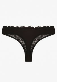 Renee - Czarne Bawełniane Majtki Stringi z Koronką Ilwedana. Kolor: czarny. Materiał: bawełna, koronka. Wzór: koronka #2