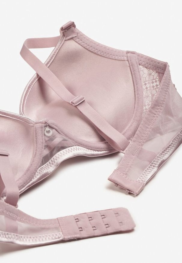 Born2be - Jasnofioletowy Biustonosz Push Up z Przeszyciami i Wzorem w Kropki Azurelle. Kolor: różowy. Materiał: koronka. Rodzaj stanika: push-up. Wzór: kropki