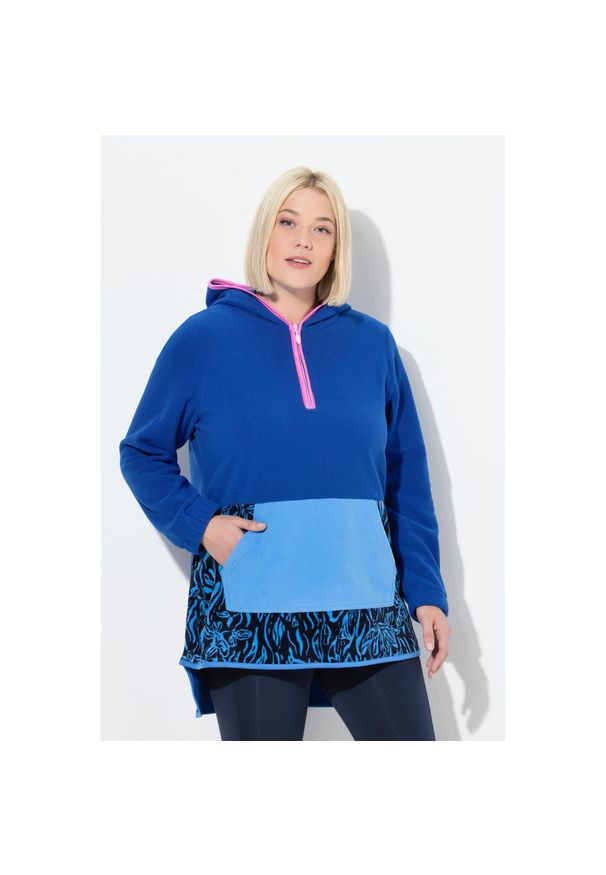 ULLA POPKEN - Damskie Bluza z kapturem polar szerokie kolorowe pasy kaptur długi rękaw. Typ kołnierza: kaptur. Kolekcja: plus size. Kolor: niebieski. Materiał: materiał, poliester, elastan. Długość rękawa: długi rękaw. Długość: długie. Wzór: kolorowy