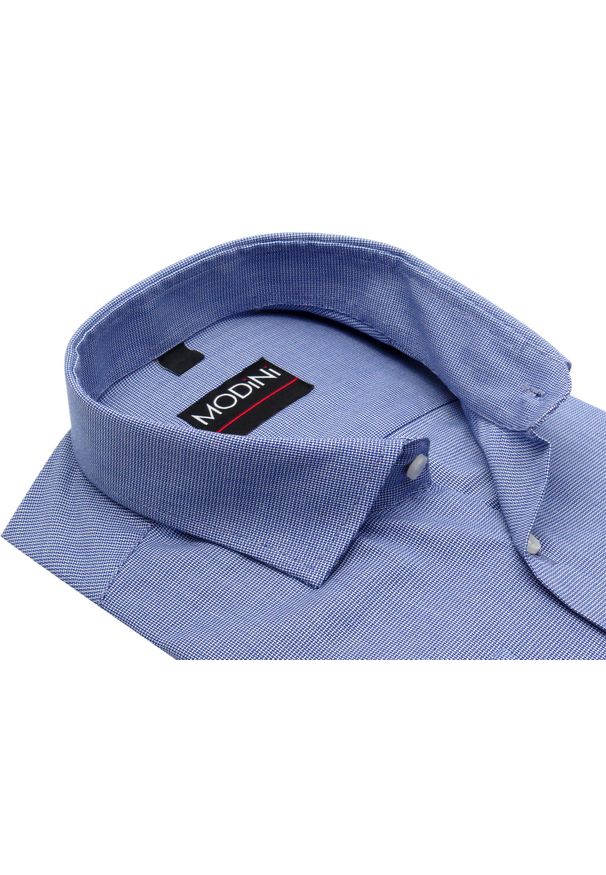 Granatowa koszula męska Modini w mikrowzór - 100% bawełna z termoregulacją DD8. Kolor: niebieski. Materiał: bawełna. Długość: długie
