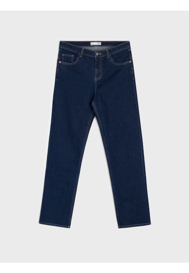 Sinsay - Jeansy straight leg z efektem sprania - niebieski. Kolor: niebieski