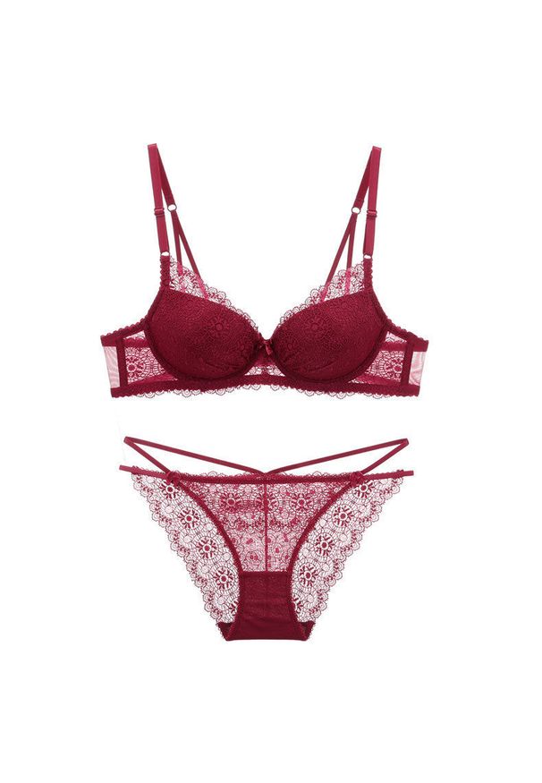 Intica - Koronkowy komplet bielizny z figami Pratibha. Kolor: czerwony. Materiał: koronka. Wzór: koronka