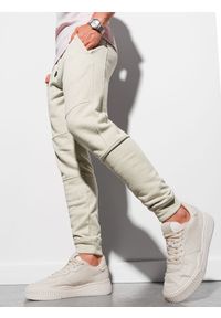Ombre Clothing - Spodnie męskie dresowe joggery P987 - jasnoszare - XXL. Kolor: szary. Materiał: dresówka