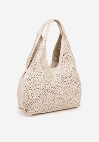 Born2be - Beżowa Ażurowa Torebka Hobo z Dodatkową Saszetką Frosira. Kolor: beżowy. Wzór: ażurowy. Materiał: zdobione. Styl: klasyczny, elegancki, casual #3