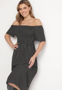 Born2be - Czarna Sukienka z Bawełny o Rozkloszowanym Kroju w Kropeczki Lisadrisa. Okazja: na co dzień, na imprezę. Kolor: czarny. Materiał: bawełna. Długość rękawa: krótki rękaw. Styl: klasyczny, casual, elegancki #2