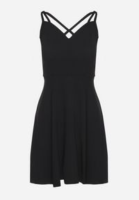 Born2be - Czarna Rozkloszowana Sukienka z Ozdobnymi Paskami Redaina. Kolor: czarny. Długość rękawa: na ramiączkach. Styl: elegancki #1