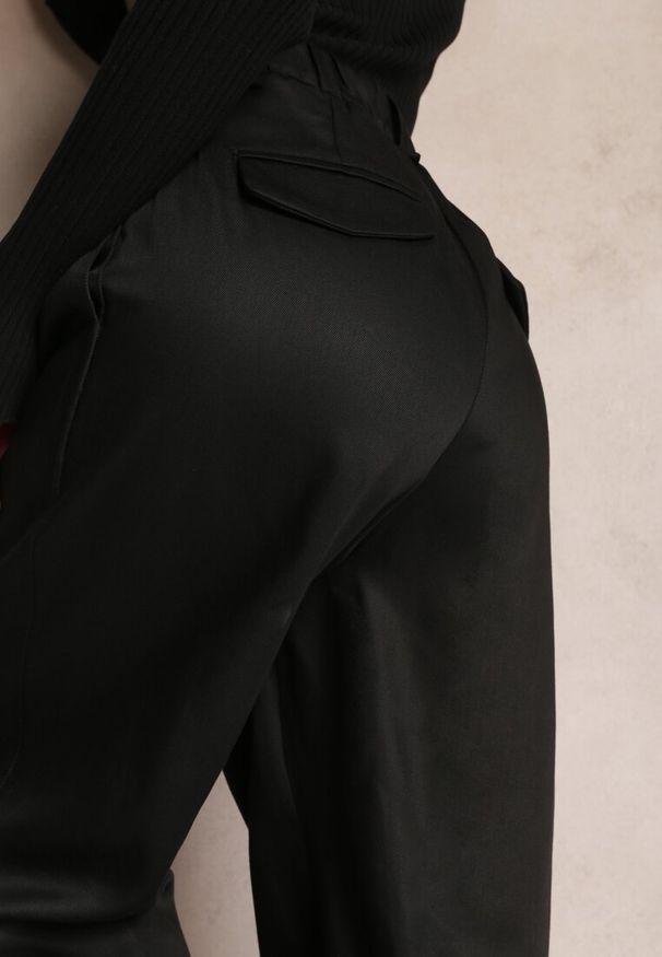 Renee - Czarne Szerokie Spodnie High Waist z Kieszeniami Keanne. Okazja: na co dzień. Stan: podwyższony. Kolekcja: dla wysokich. Kolor: czarny. Styl: casual