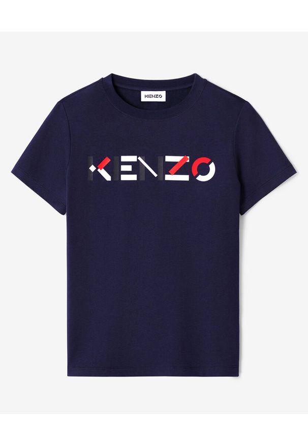 Kenzo - KENZO - T-shirt z kolorowym logo. Kolor: niebieski. Materiał: bawełna. Wzór: kolorowy. Styl: klasyczny