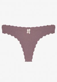 Born2be - Fioletowe Bawełniane Majtki Stringi z Prążkowanej Tkaniny Eziane. Kolor: fioletowy. Materiał: prążkowany, bawełna, tkanina #1