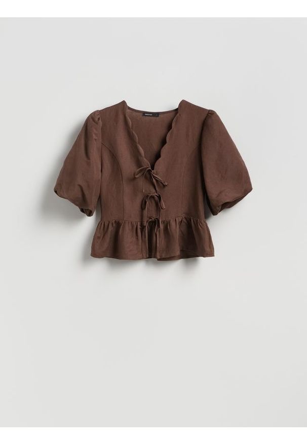 Reserved - Bluzka z lnem - brązowy. Kolor: brązowy. Materiał: len