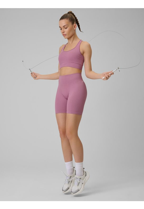 4f - 4F Biustonosz treningowy bezszwowy z niskim wsparciem damski - czerwony M/L. Kolor: różowy. Materiał: włókno, materiał. Rodzaj stanika: wyciągane miseczki. Sport: fitness