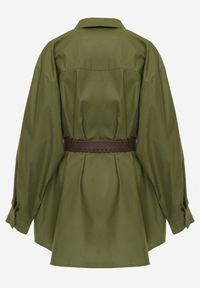 Born2be - Zielona Długa Koszula Oversize z Bawełny i Wiskozy z Paskiem z Klamrą Thessalonike. Okazja: na co dzień. Kolor: zielony. Materiał: wiskoza, bawełna. Długość: długie. Styl: casual #3