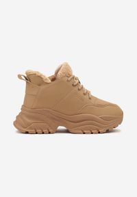 Renee - Jasnobrązowe Trapery Sneakersy Vices na Platformie z Tłoczeniem Nirrise. Okazja: na co dzień. Kolor: brązowy. Materiał: dresówka. Obcas: na platformie. Styl: casual #4