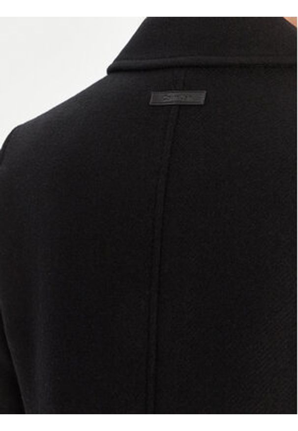 Calvin Klein Płaszcz wełniany LV044D558G Czarny Slim Fit. Kolor: czarny. Materiał: wełna