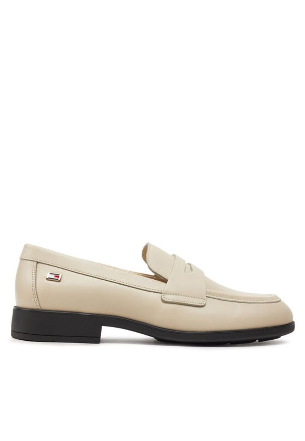 TOMMY HILFIGER - Tommy Hilfiger Lordsy Flag Leather Classic Loafer FW0FW08030 Beżowy. Kolor: beżowy. Materiał: skóra