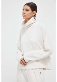 DKNY - Dkny bluza damska kolor beżowy gładka. Kolor: beżowy. Materiał: dzianina. Długość rękawa: raglanowy rękaw. Wzór: gładki