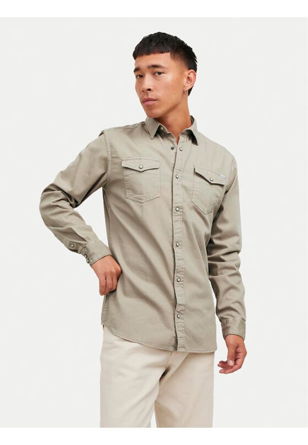 Jack & Jones - Jack&Jones Koszula Sheridan 12138115 Brązowy Slim Fit. Kolor: brązowy. Materiał: bawełna
