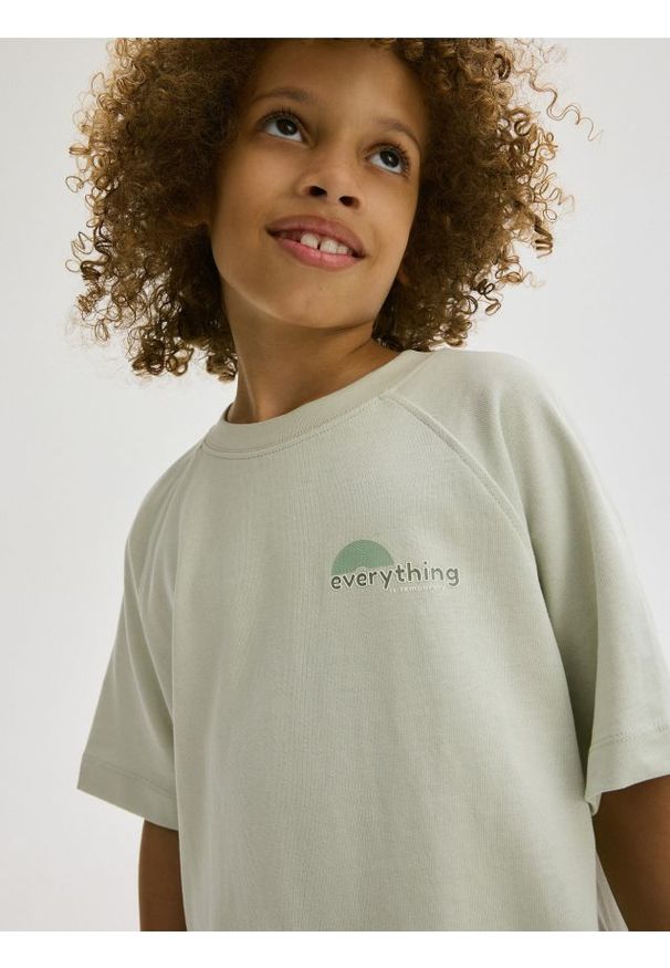 Reserved - T-shirt oversize - jasnozielony. Kolor: zielony. Materiał: dzianina, bawełna