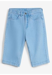 bonprix - Bermudy jeansowe z regulowanym pasem, loose fit. Okazja: na co dzień. Kolor: niebieski. Styl: casual #1