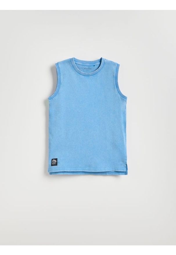 Reserved - Bawełniany t-shirt bez rękawów - niebieski. Kolor: niebieski. Materiał: bawełna. Długość rękawa: bez rękawów