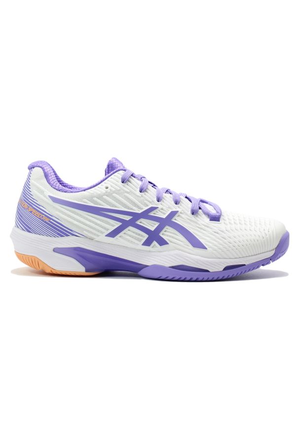 Buty do tenisa damskie Asics Solution Speed Ff 2. Kolor: biały, fioletowy, wielokolorowy. Materiał: syntetyk, materiał. Szerokość cholewki: normalna. Sport: tenis