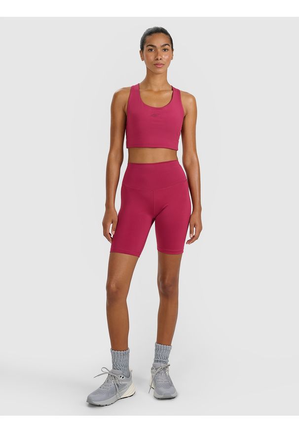 4f - 4F Legginsy kolarki treningowe damskie - czerwone XS. Stan: podwyższony. Kolor: czerwony. Materiał: materiał, elastan, syntetyk, dzianina, włókno. Długość: krótkie. Wzór: ze splotem, gładki. Sport: fitness