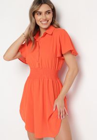 Born2be - Pomarańczowa Koszulowa Sukienka Mini z Wiskozy o Rozkloszowanym Kroju Hokese. Kolor: pomarańczowy. Materiał: wiskoza. Typ sukienki: koszulowe. Długość: mini #1