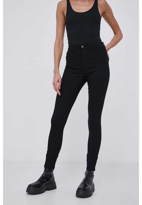 only - Only Spodnie damskie kolor czarny dopasowane high waist. Stan: podwyższony. Kolor: czarny. Materiał: materiał, wiskoza