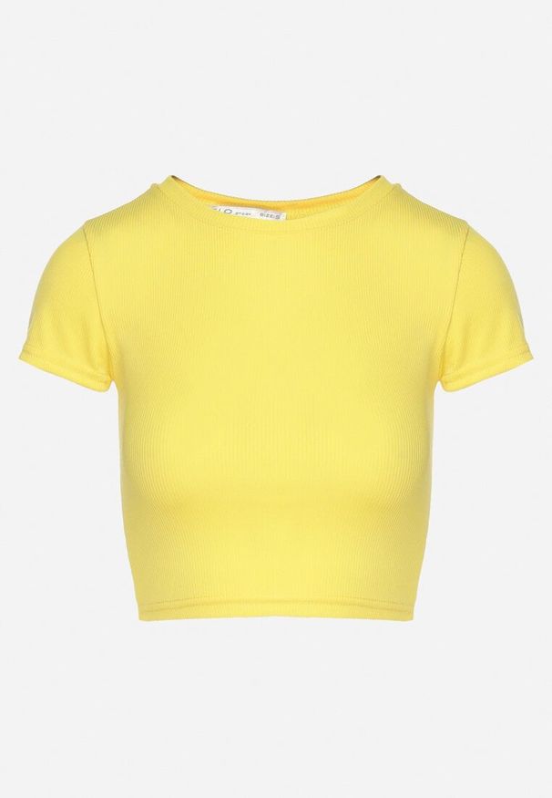 Born2be - Żółty T-shirt z Prążkowanego Materiału o Krótkim Kroju Telunna. Okazja: na co dzień, na spotkanie biznesowe. Kolor: żółty. Materiał: materiał, prążkowany. Długość: krótkie. Styl: biznesowy, klasyczny, elegancki, casual