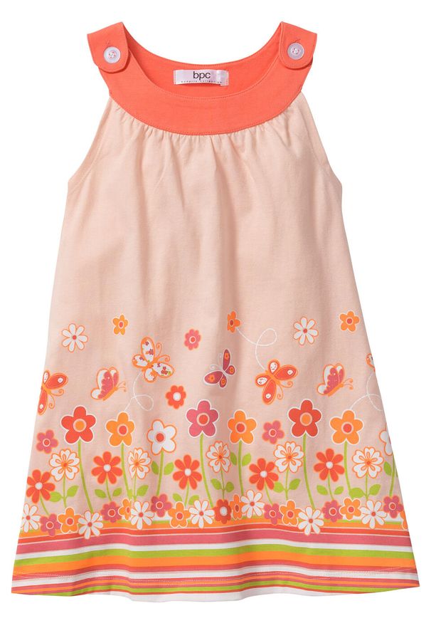Sukienka dziewczęca z dżerseju bonprix mandarynkowo-jasny koralowy z nadrukiem. Kolor: czerwony. Materiał: jersey. Wzór: nadruk