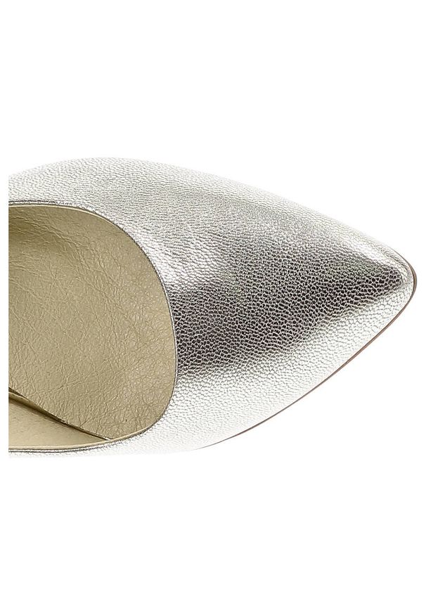 Złote Czółenka Clasicco Damskie Eleganckie Obuwie. Kolor: złoty. Materiał: skóra. Obcas: na obcasie. Styl: elegancki. Wysokość obcasa: niski