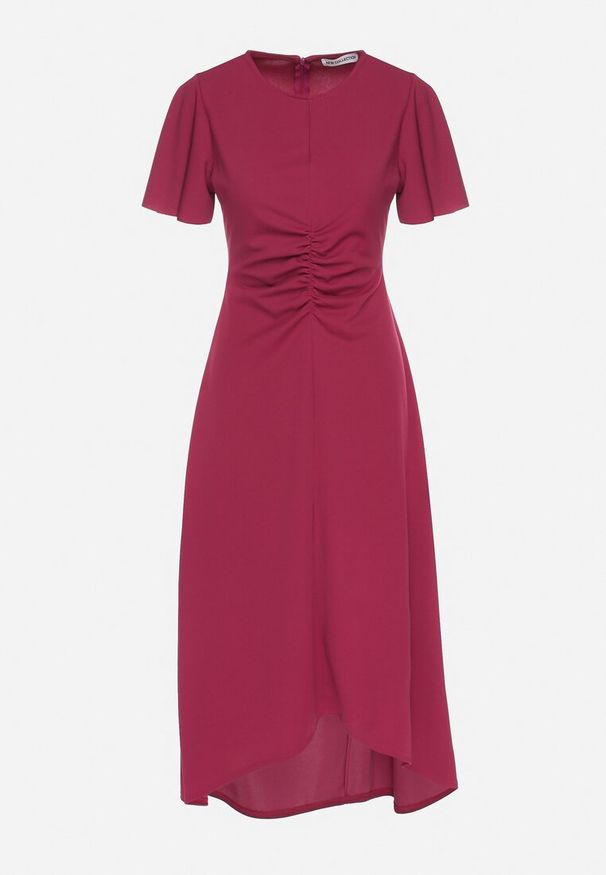 Born2be - Bordowa Rozkloszowana Sukienka Ozdobiona Marszczeniem Odallica. Kolor: czerwony. Wzór: aplikacja. Typ sukienki: rozkloszowane. Styl: elegancki