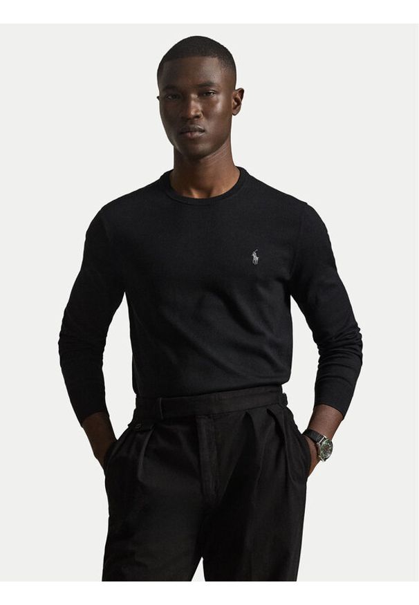 Polo Ralph Lauren Sweter Ls 710684957008 Czarny Slim Fit. Typ kołnierza: polo. Kolor: czarny. Materiał: bawełna