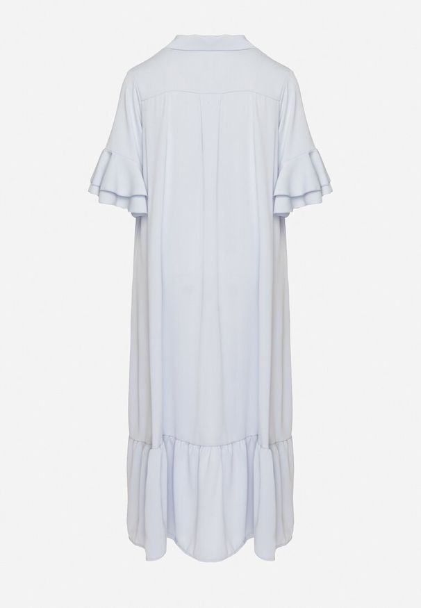 Born2be - Jasnoniebieska Sukienka Koszulowa z Ozdobną Falbanką Daviravie. Okazja: na co dzień. Kolor: niebieski. Typ sukienki: koszulowe. Styl: klasyczny, casual, elegancki