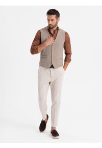 Ombre Clothing - Kamizelka męska garniturowa z klasycznym detalem i podszewką – beżowa V1 - Rozmiar: XXL. Kolor: beżowy. Materiał: wiskoza, poliester, materiał. Styl: klasyczny #9