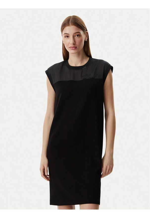 Karl Lagerfeld - KARL LAGERFELD Sukienka codzienna B2W13033 Czarny Regular Fit. Okazja: na co dzień. Typ kołnierza: dekolt w karo. Kolor: czarny. Materiał: syntetyk. Typ sukienki: proste. Styl: casual