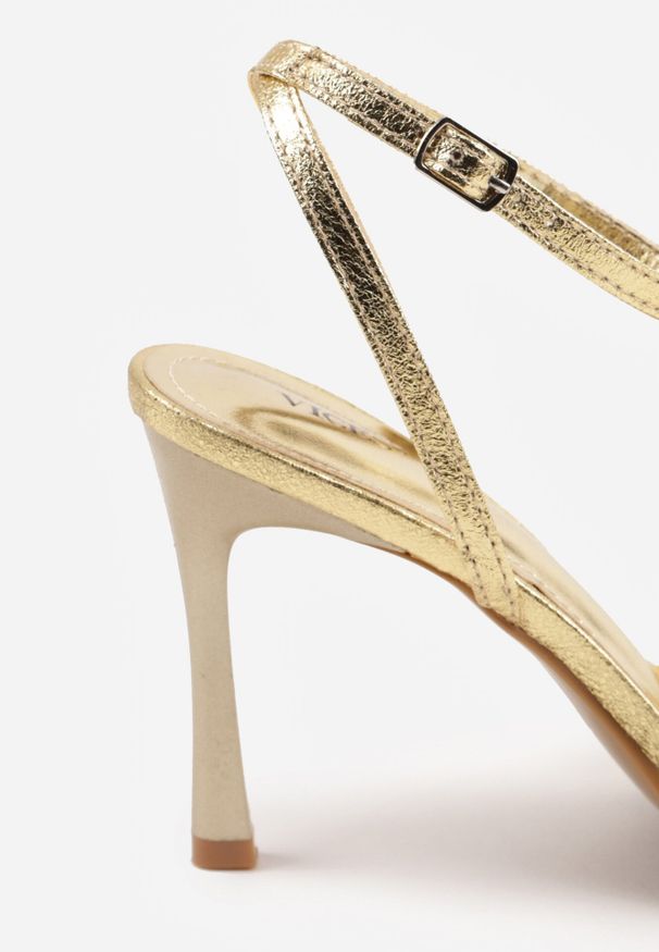 Born2be - Złote Eleganckie Sandały VICES na Szpilce z Kokardą i Aplikacją z Cyrkoniami Melirea. Okazja: do pracy, na spotkanie biznesowe. Zapięcie: pasek. Kolor: złoty. Wzór: aplikacja. Obcas: na szpilce. Styl: elegancki