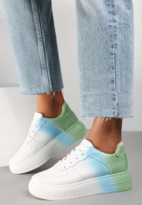 Renee - Biało-Zielone Sneakersy Omphasia. Wysokość cholewki: przed kostkę. Kolor: biały. Szerokość cholewki: normalna. Wzór: aplikacja #1