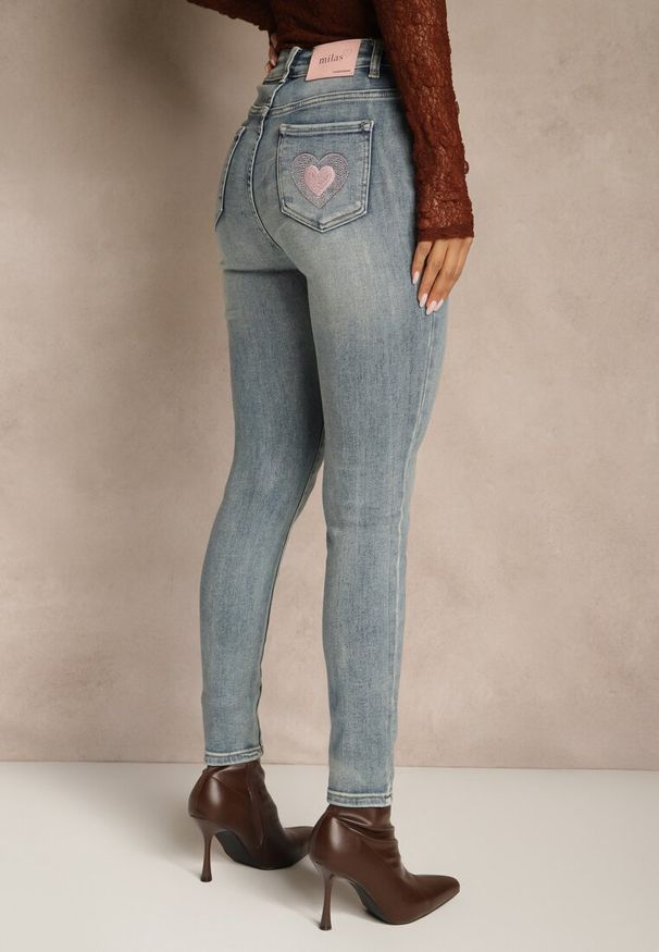 Renee - Niebieskie Jeansy Skinny Regular Waist z Bawełną Tevirsa. Okazja: na co dzień. Kolor: niebieski. Styl: elegancki, casual, klasyczny