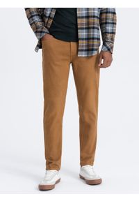Ombre Clothing - Jeansowe spodnie męskie bez przetarć SLIM FIT - camel V10 OM-PADP-0148 - XXL. Okazja: na co dzień. Materiał: jeans. Wzór: gładki. Styl: elegancki, sportowy, casual