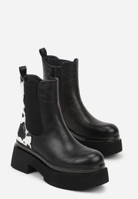 Born2be - Czarno-Białe Botki Sztyblety na Grubej Podeszwie Tevinda. Okazja: na co dzień, na spotkanie biznesowe. Kolor: czarny. Materiał: jeans. Sezon: jesień. Styl: casual, biznesowy #4