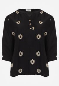 Born2be - Czarna Wiskozowa Koszula Boho z Haftem i Podpinanymi Rękawami 3/4 Cheridenah. Okazja: na co dzień. Kolekcja: plus size. Kolor: czarny. Materiał: wiskoza. Wzór: haft. Styl: boho #1