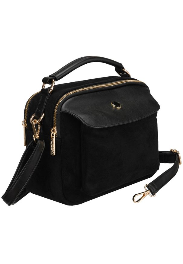 Czarna torebka damska mała listonoszka na suwak miejska saszetka crossbody Peterson PTN MX02-P. Kolor: czarny. Materiał: skórzane. Rodzaj torebki: do ręki