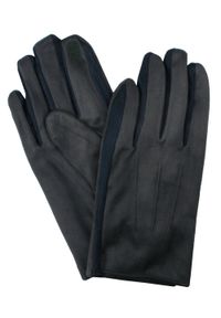 EM Men's Accessories - Miękkie i Delikatne Rękawiczki Męskie - Bawełniane - Granat z Grafitem. Materiał: poliester, bawełna. Wzór: aplikacja. Sezon: zima, jesień #1