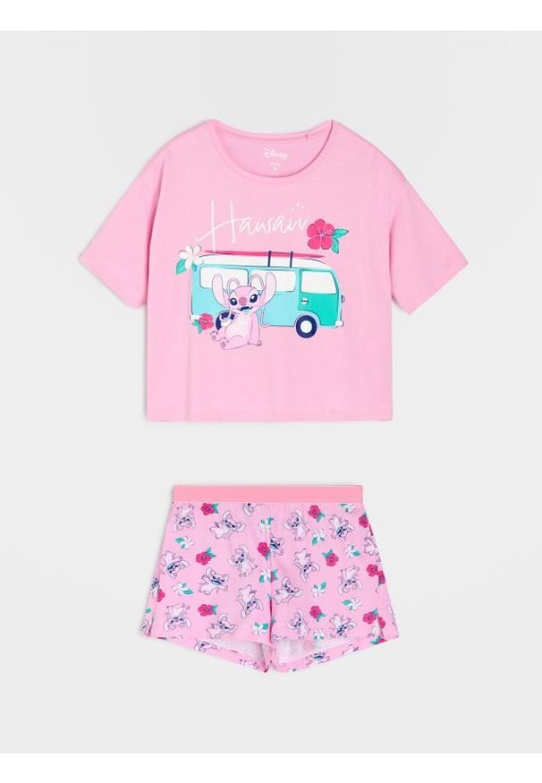 Sinsay - Bawełniana piżama dwuczęściowa Stitch - różowy. Kolor: różowy. Materiał: bawełna
