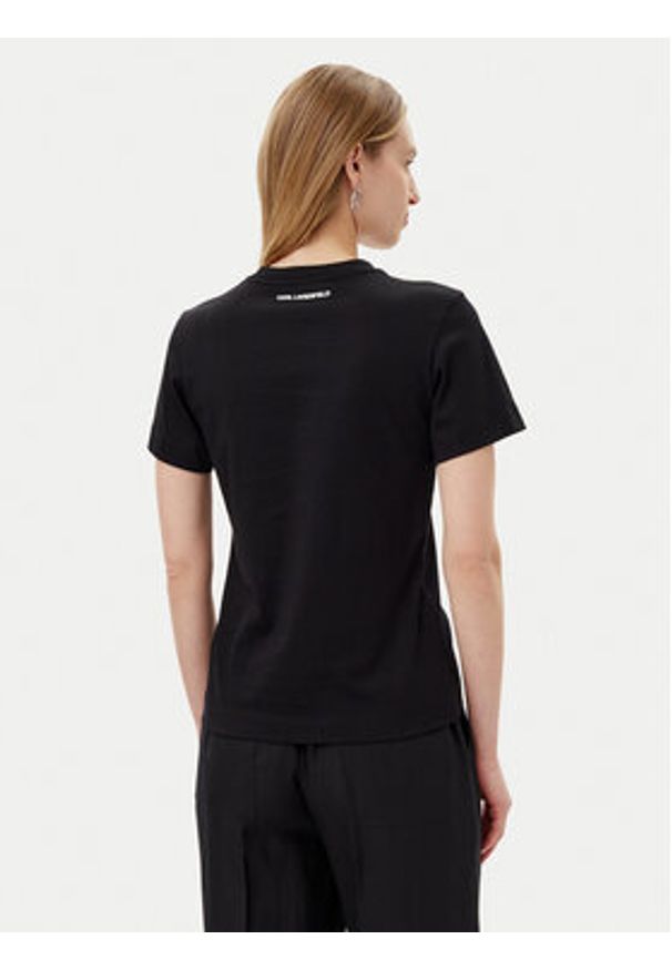 Karl Lagerfeld - KARL LAGERFELD T-Shirt A1W17126 Czarny Regular Fit. Typ kołnierza: dekolt w karo. Kolor: czarny. Materiał: bawełna