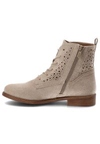 Beżowe Botki S.Barski Modne Obuwie Damskie. Kolor: beżowy. Materiał: materiał. Wzór: ażurowy. Styl: boho, klasyczny #7