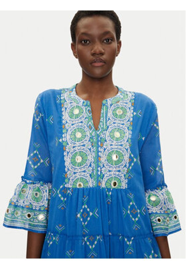 Iconique Sukienka letnia IC25-091 Niebieski Regular Fit. Kolor: niebieski. Materiał: bawełna. Sezon: lato