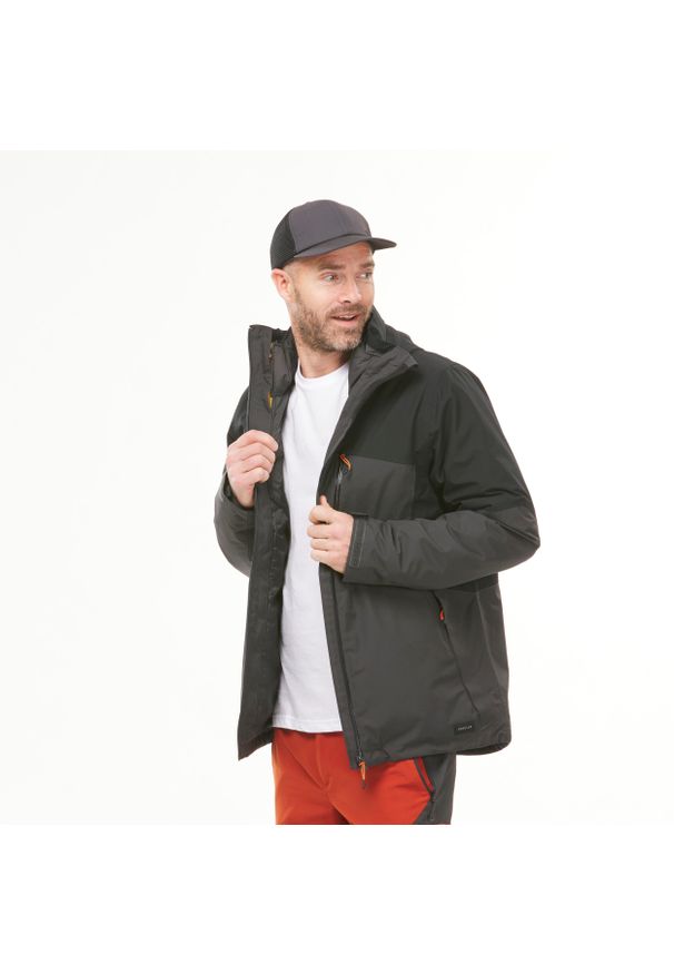 quechua - Kurtka turystyczna męska zimowa Quechua MH500 mountain -10°C wodoodporna. Kolor: czarny, szary, wielokolorowy. Materiał: tkanina. Sezon: zima. Sport: turystyka piesza