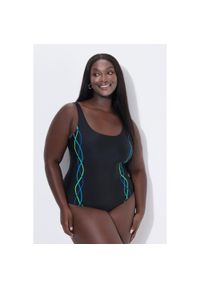 ULLA POPKEN - Damski Strój kąpielowy lamówki bez miękkich miseczek pas pod biustem. Kolekcja: plus size. Kolor: czarny. Materiał: poliamid, materiał, elastan #1